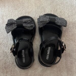 Mini Melissa Kids Black Sandals with Sparkly Bow